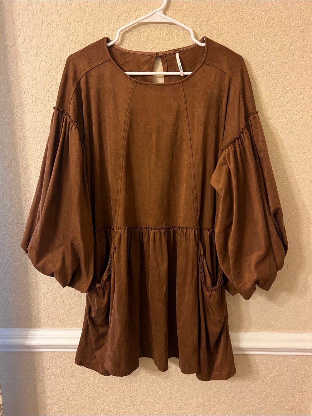 Free People Brown Mini Dress with Balloon Sleeves